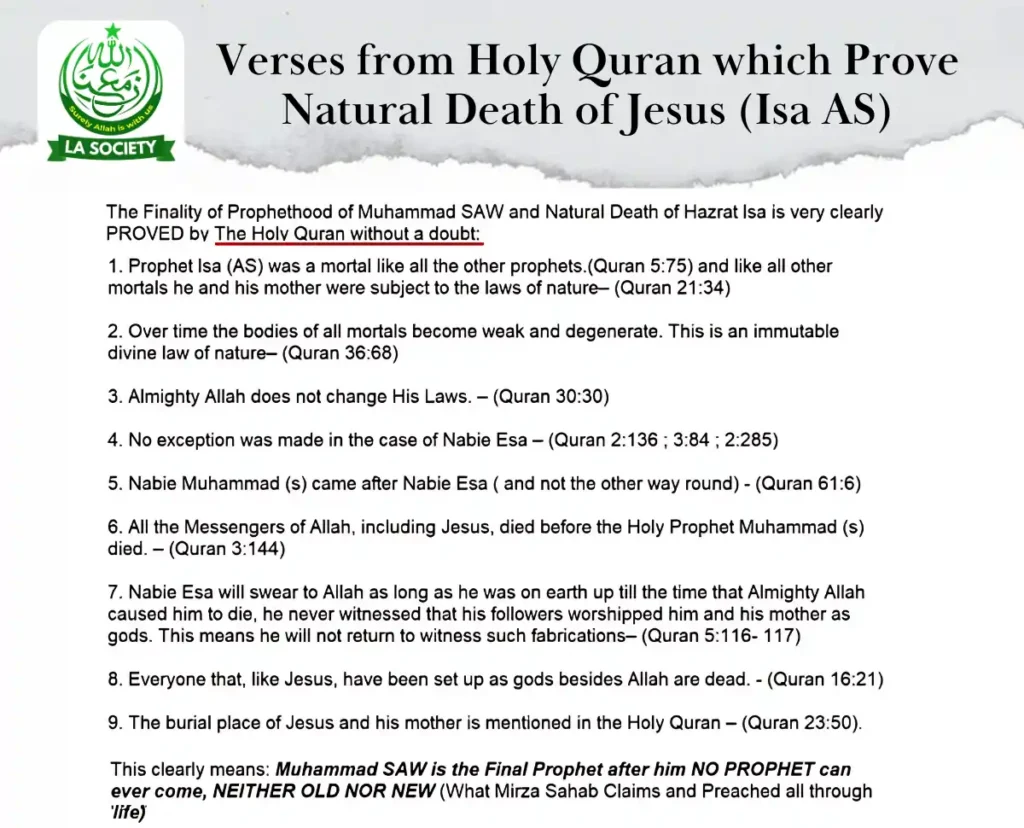Death of Hazrat Isa (AS) from Quran | Mirza Ghulam Ahmad | Lahore Ahmadiyya Movement | Lahore Ahmadiyya | Lahore Ahmadiyya Society | LA-Society | AAIIL Official Website